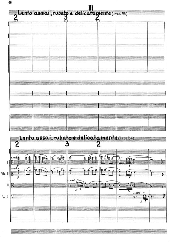 Mazowsze, kantata kameralna - 
	Mazowsze, kantata kameralna na sopran, tenor, chór i orkiestrę kameralną (1951) – cz. III Lento assai, rubato e delicatemente, t. 1–7 (PWM)
