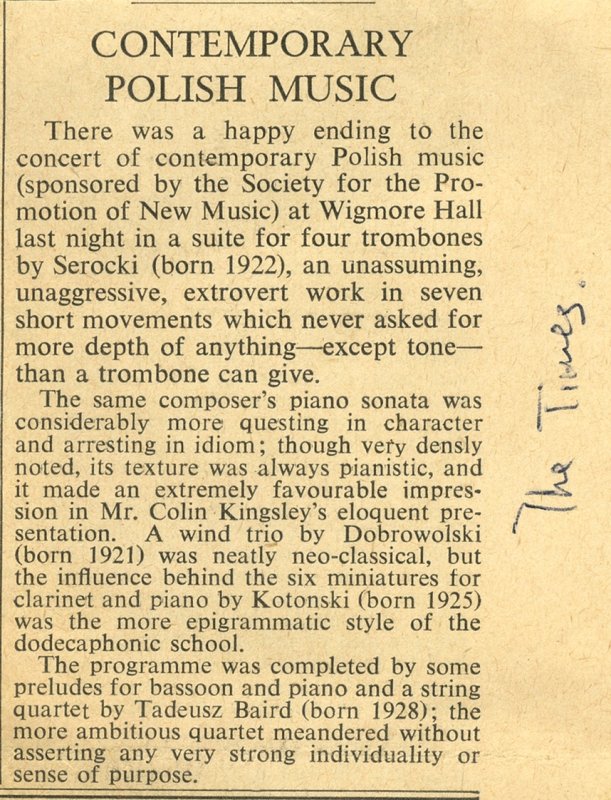 Concert at the Wigmore Hall review - 
	The Times review of a concert&nbsp;at the Wigmore Hall featuring Suite for 4 trombones and Piano sonata by Kazimierz Serocki