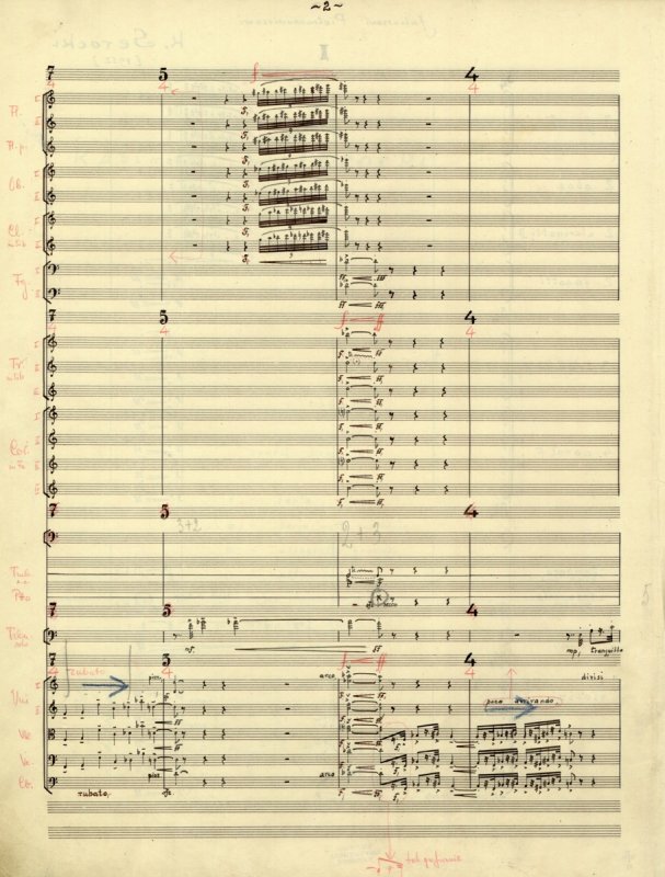 Koncert na puzon i orkiestrę - 
	Rękopis Koncertu na puzon i orkiestrę (1952–53), cz. I Lento espressivo, molto rubato – Allegro, s. 2 (Biblioteka Uniwersytetu Warszawskiego)
